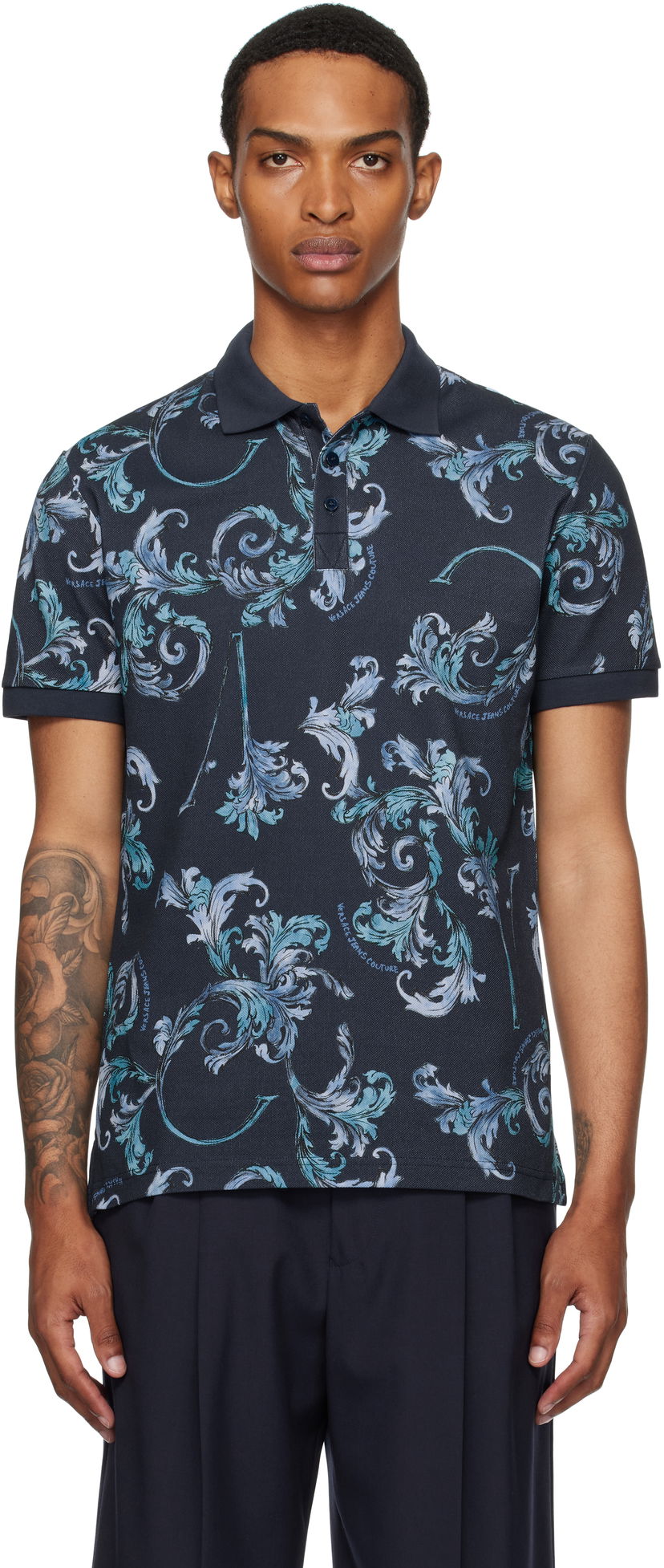 Polo skjorte Versace Versace Jeans Couture Outline Barocco Polo Mørkeblå | E78GAG6S0_EJS460
