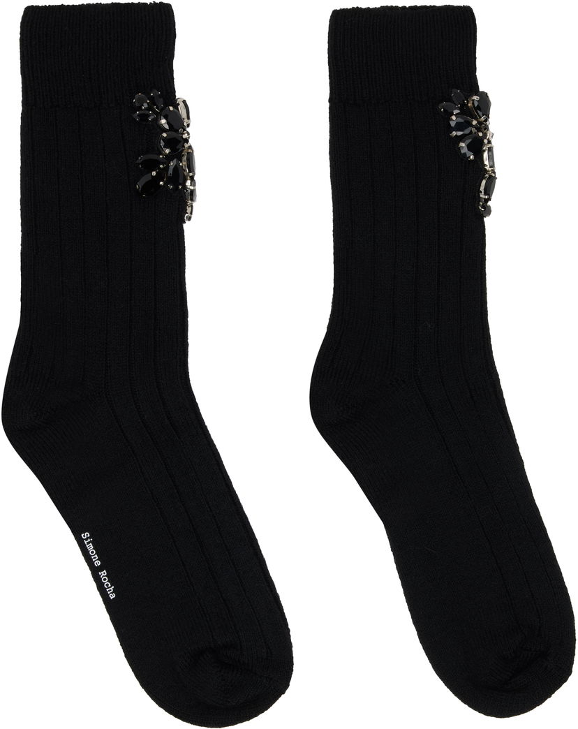 Sokker Simone Rocha Simone Rocha Embellished Rose Ankle Socks Sort | SOCK66B 0634