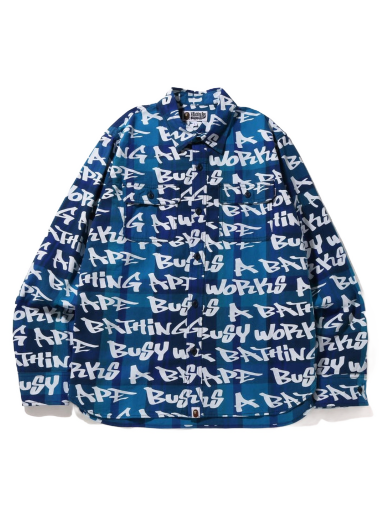 Skjorte BAPE Graffiti Check Shirt Blå | 1I80-131-003