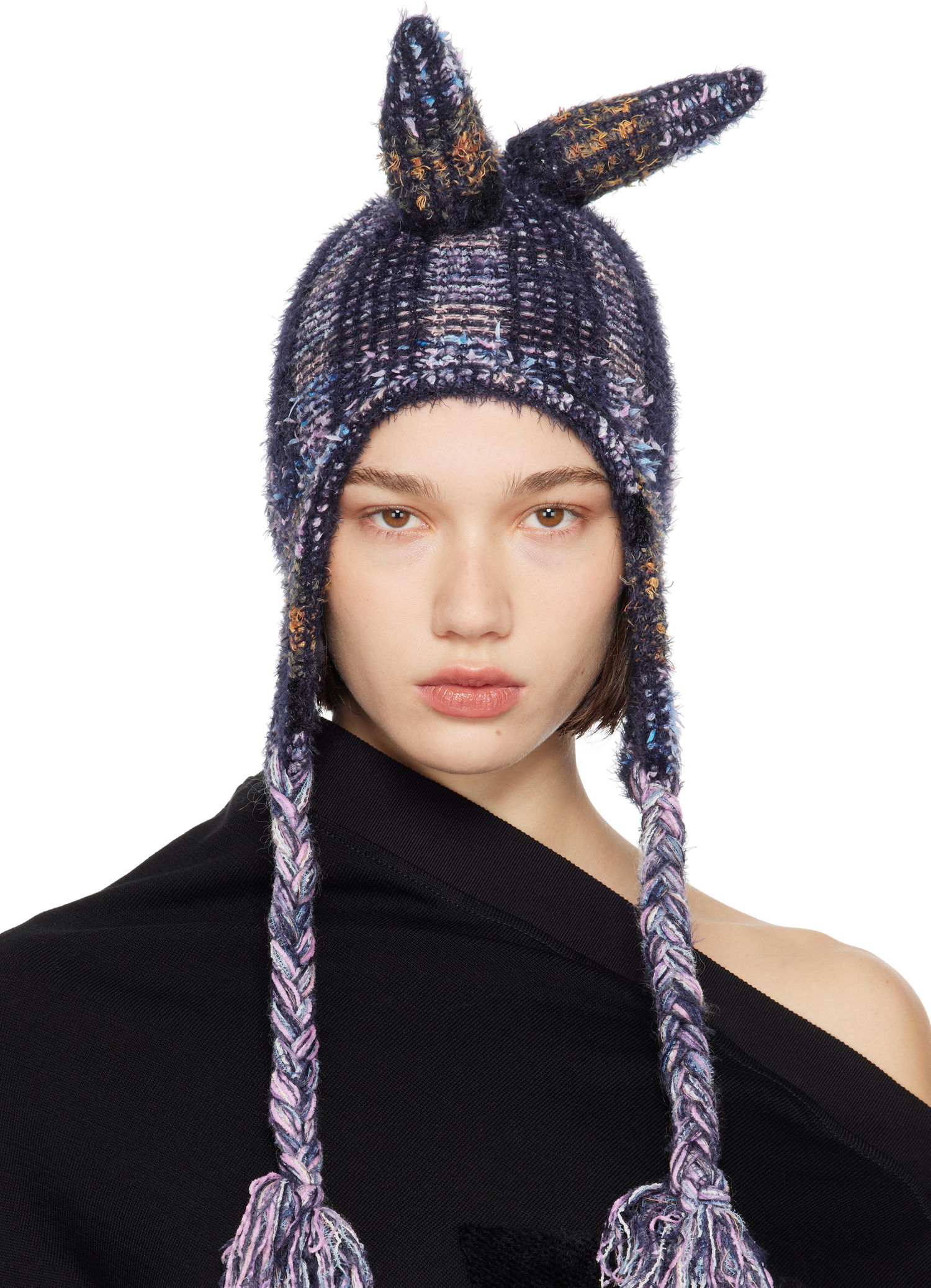 Beanie Collina Strada Collina Strada Vitelli Edition Spiky Knit Bunny Beanie with Braided Tassels Flerfarvet | XXV1015, 0