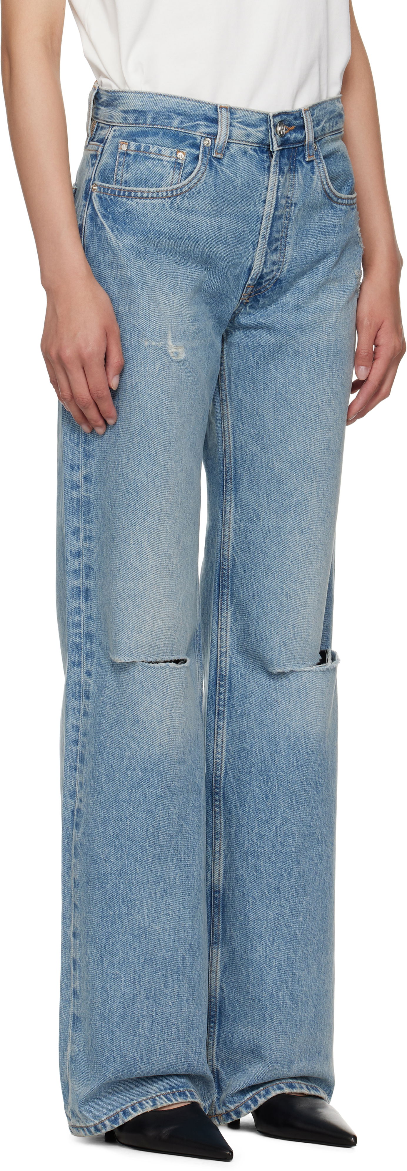 Jeans Anine Bing Anine Bing Hugh Distressed Wide Leg Jeans Blå | A-06-10852-WHD51, 1
