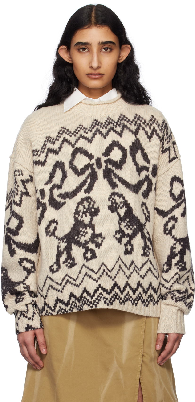 Sweater Acne Studios Acne Studios Poodle Intarsia Knit Sweater Beige | A60560-