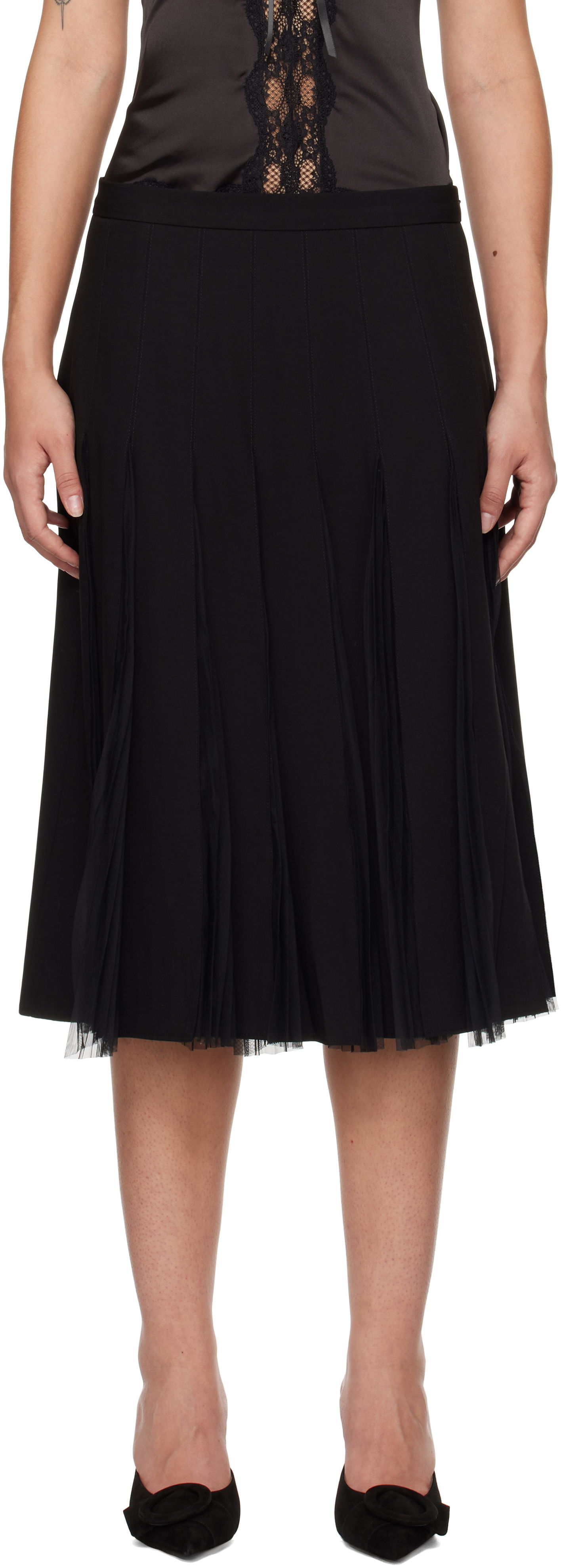 Nederdel GUIZIO Guizio Gibson Chiffon Pleated Midi Skirt Sort | H24305W115, 0