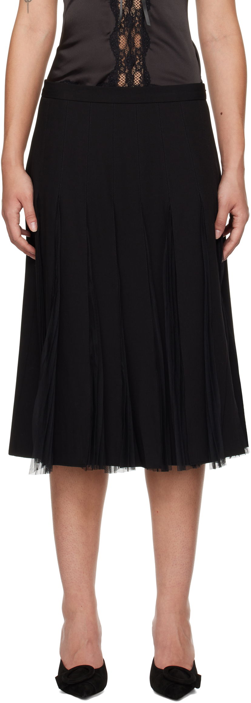 Nederdel GUIZIO Guizio Gibson Chiffon Pleated Midi Skirt Sort | H24305W115