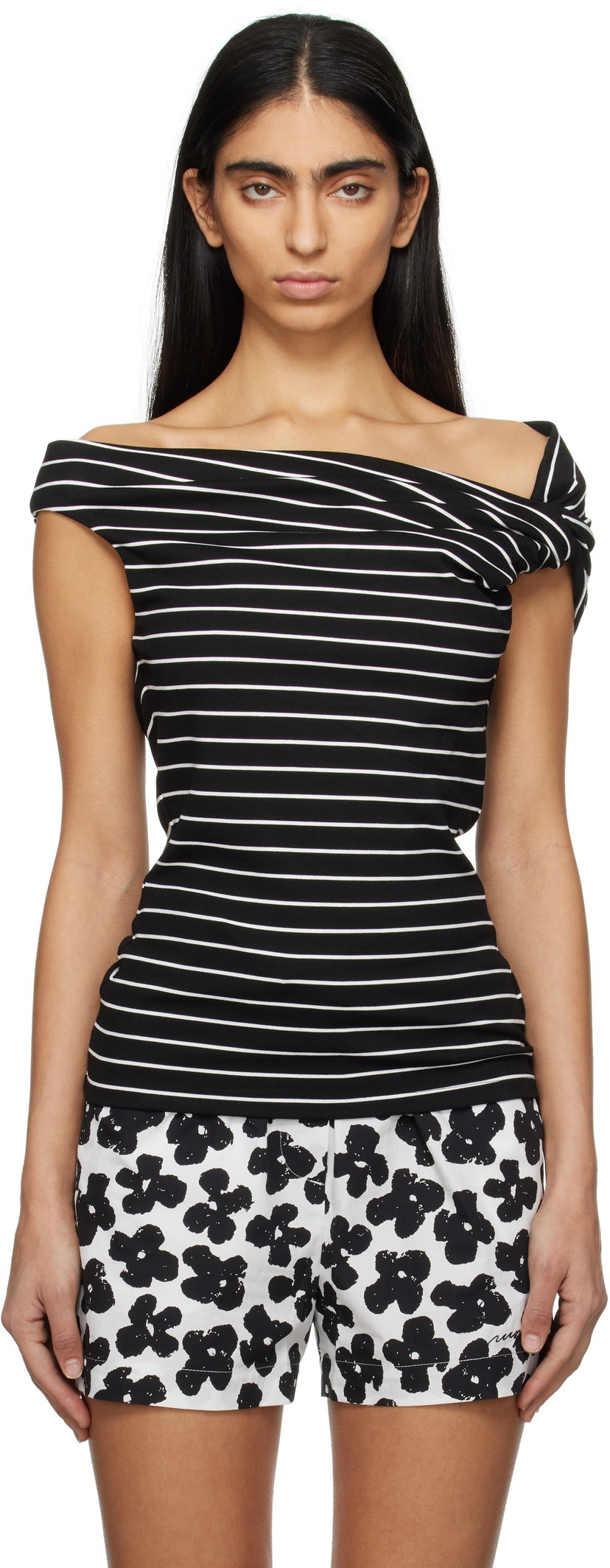 Tanktop MSGM MSGM Striped Off-Shoulder Top Sort | 3841MDM02 257115