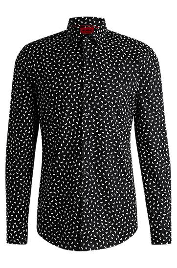 Skjorte BOSS Slim-Fit Printed Cotton Poplin Shirt Sort | 50534068