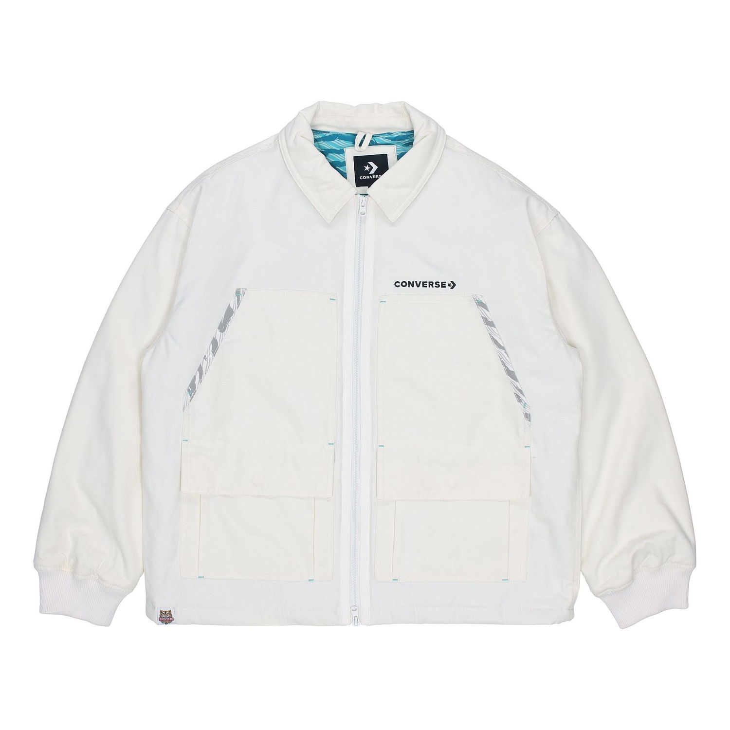 Jakke Converse New Year Series Logo Print Lapel Jacket Hvid | 10024149-A01, 0