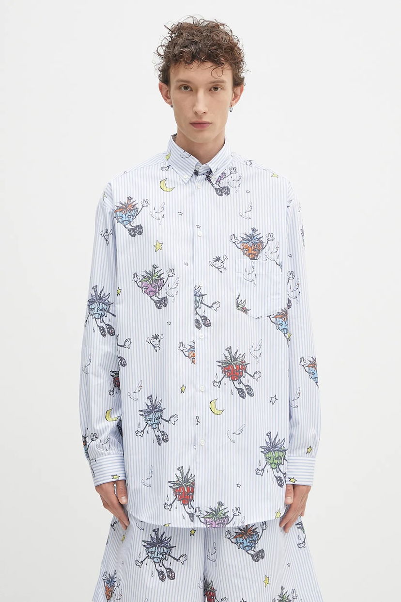 Skjorte Sky High Farm Sky High Farm SHF Overprint Relaxed Button-Down Shirt Blå | SHF07B012