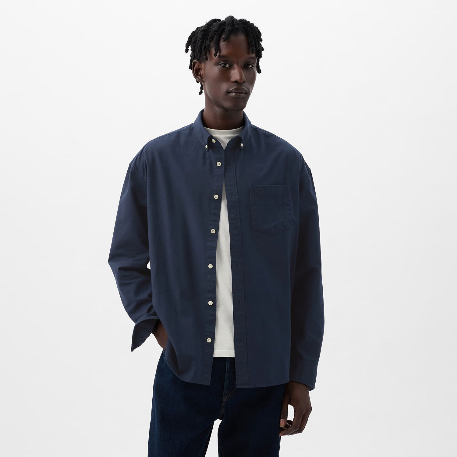 Skjorte GAP Shirt Standard Logo Oxford Shirt Tapestry Navy XS Sort | 887258-01, 0