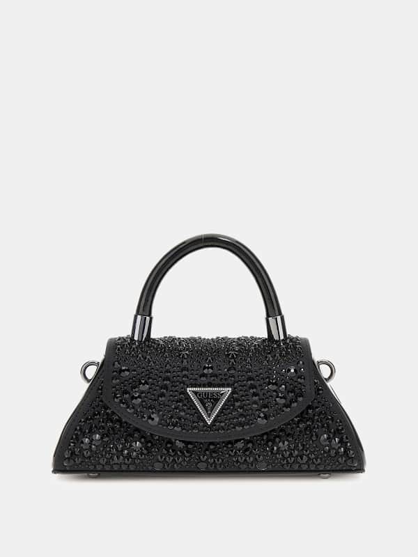 Håndtaske GUESS Mini Crystal-Embellished Satchel Handbag Sort | HWXM9528780