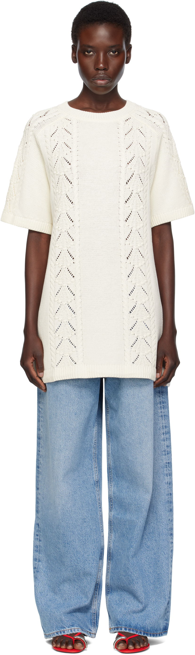 Sweater Loulou de Saison Loulou de Saison Arman Knit Top Hvid | ARMAN