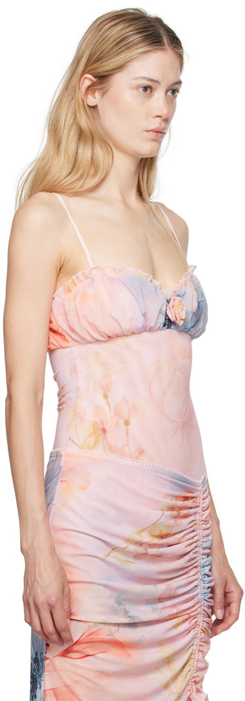 Krop GUIZIO GUIZIO Adelpha Floral-Print Ruched Bodysuit Lyserød | P24D02K067, 1