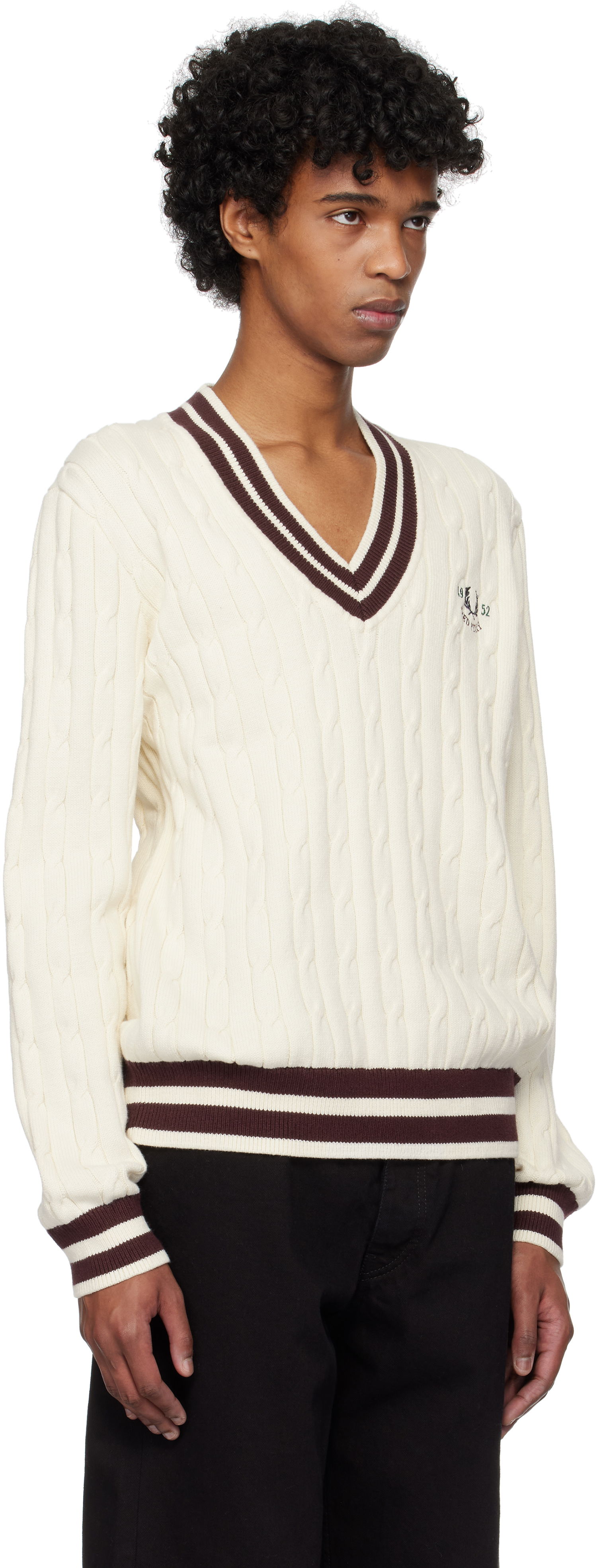 Sweater Fred Perry Fred Perry Cable Knit Tennis Sweater Hvid | K9722, 1