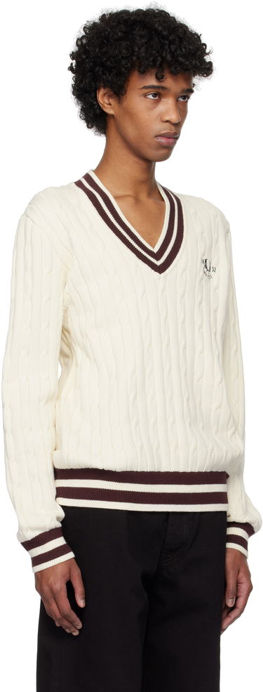 Sweater Fred Perry Fred Perry Cable Knit Tennis Sweater Hvid | K9722, 1