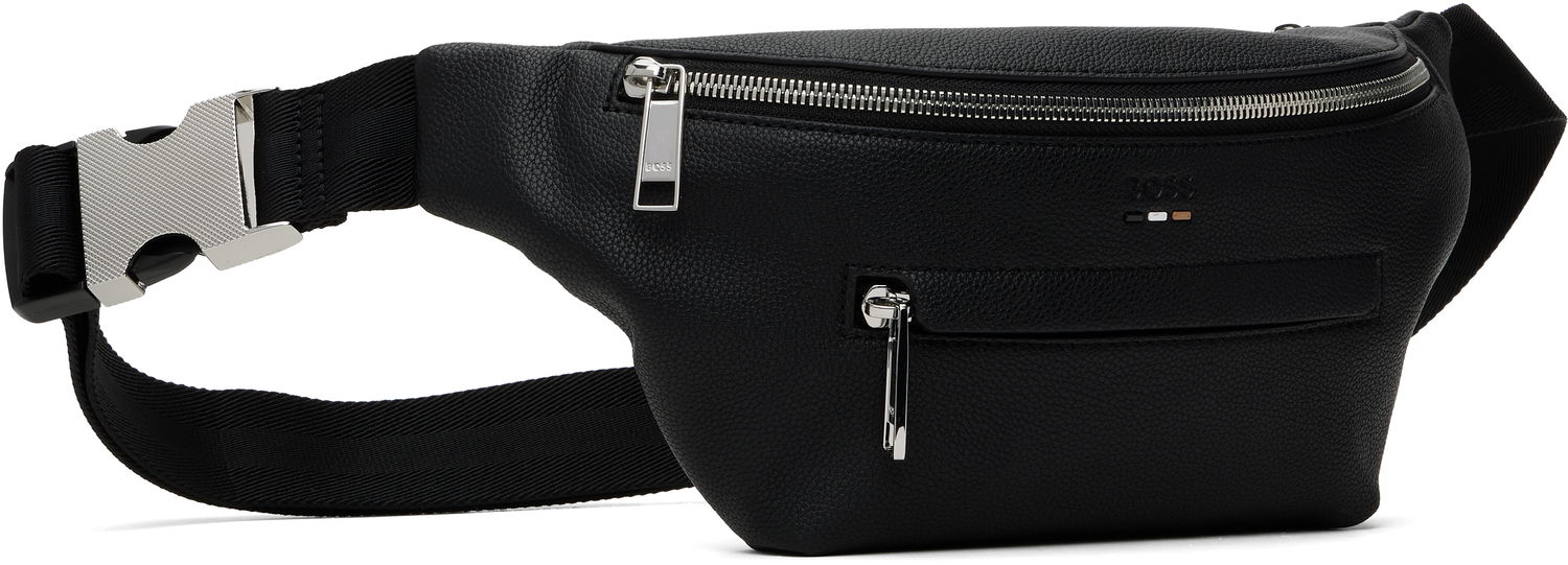 Rygsække og tasker BOSS Black Grained Faux-Leather Pouch Sort | 50523434, 1