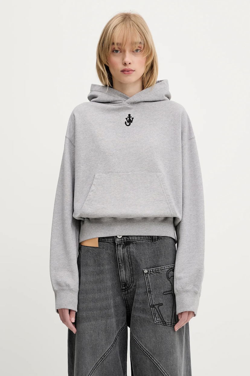 Sweatshirt JW Anderson JW Anderson Anchor Embroidery Cropped Hoodie Grå | JW0216.PG1719.907