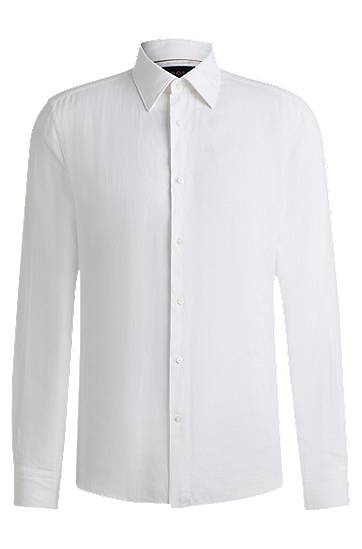 Skjorte BOSS Slim-Fit Linen Shirt Hvid | 50541109, 0