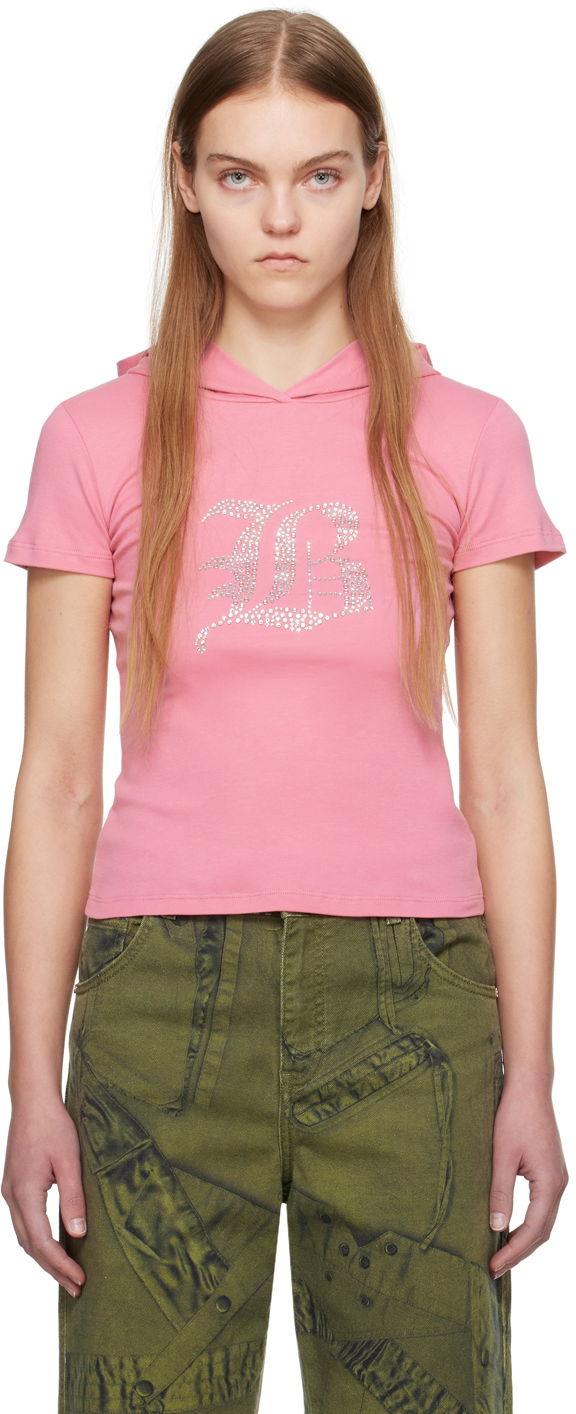 T-shirt Blumarine Rhinestone Logo Hooded T-Shirt Lyserød | P422T053A