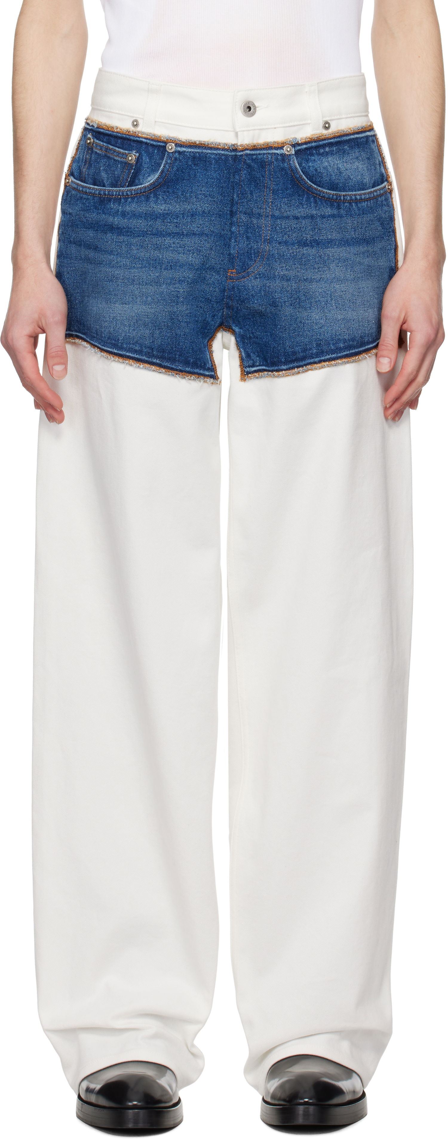 Jeans Jean Paul Gaultier Jean Paul Gaultier 'The Petit Grand' Two-Tone Wide-Leg Jeans Blå | 25/33-F-JE166-D018-0357, 0