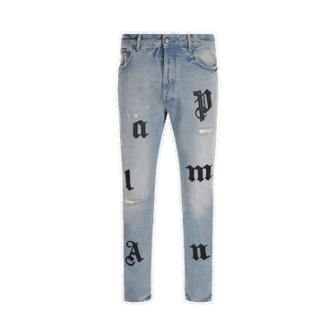 Jeans Palm Angels Logo Patch Classic 5 Pocket Jeans Blå | PMYA033F22DEN0034510, 0