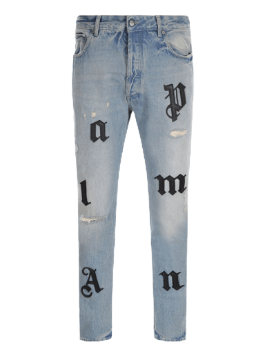Jeans Palm Angels Logo Patch Classic 5 Pocket Jeans Blå | PMYA033F22DEN0034510