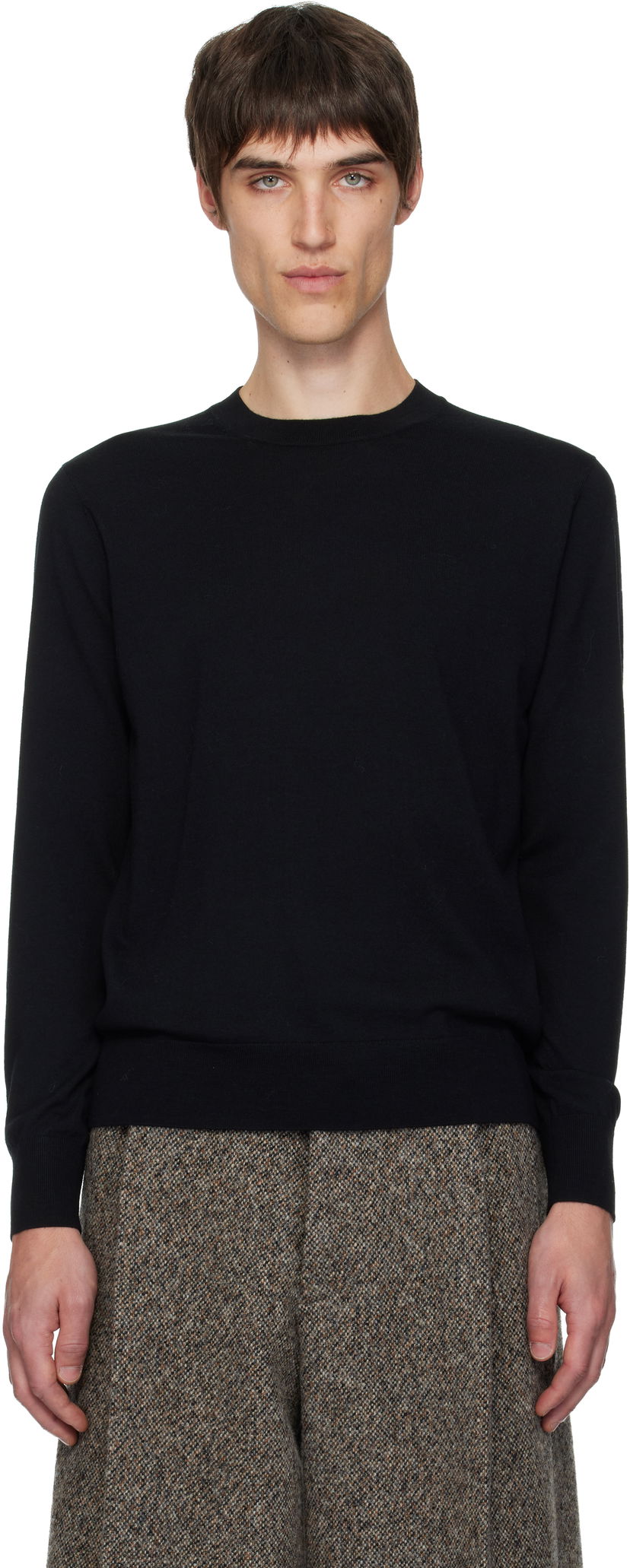 Sweater Dries Van Noten Dries Van Noten Merino Wool Crewneck Sweater Sort | 252-021244-2700