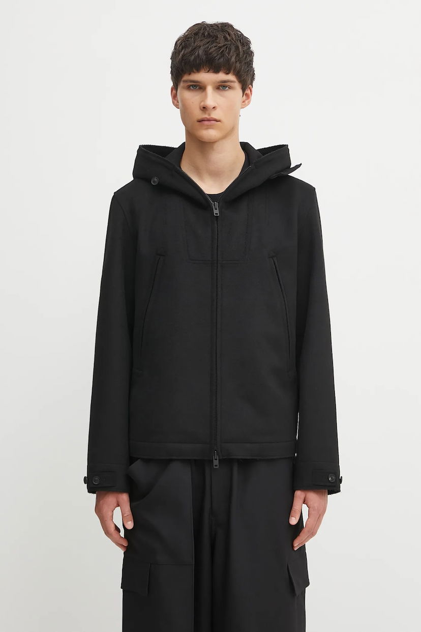 Jakke Y-3 Y-3 Bonded Melton Hooded Jacket Sort | JX4821
