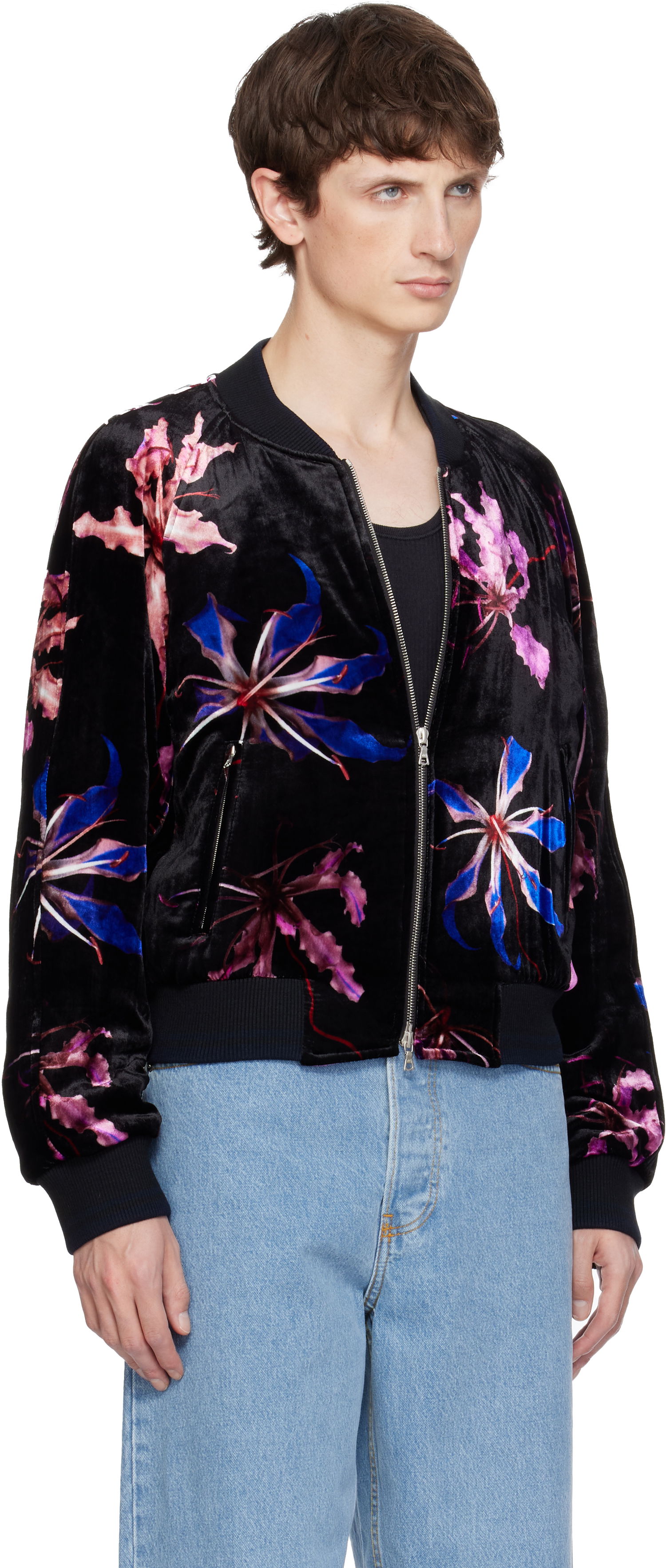 Bomberjakke Dries Van Noten Dries Van Noten Floral-print Velvet Bomber Jacket Flerfarvet | 252-020523-2003, 1