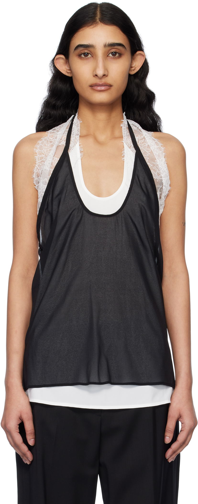 Tanktop Helmut Lang Helmut Lang Lace Dancer Tank Top Sort | O10HW509