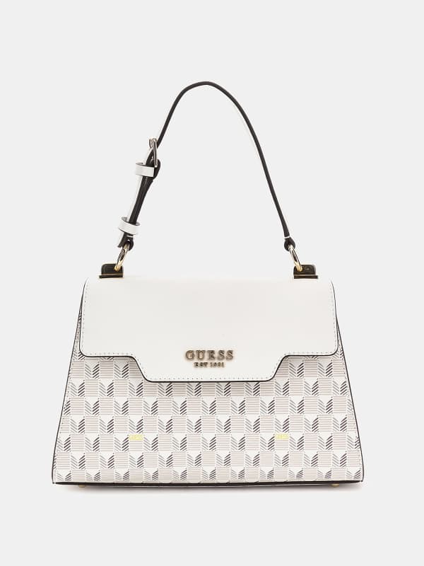 Håndtaske GUESS Hallie Geometric-Print Handbag Hvid | HWJT8740200, 0