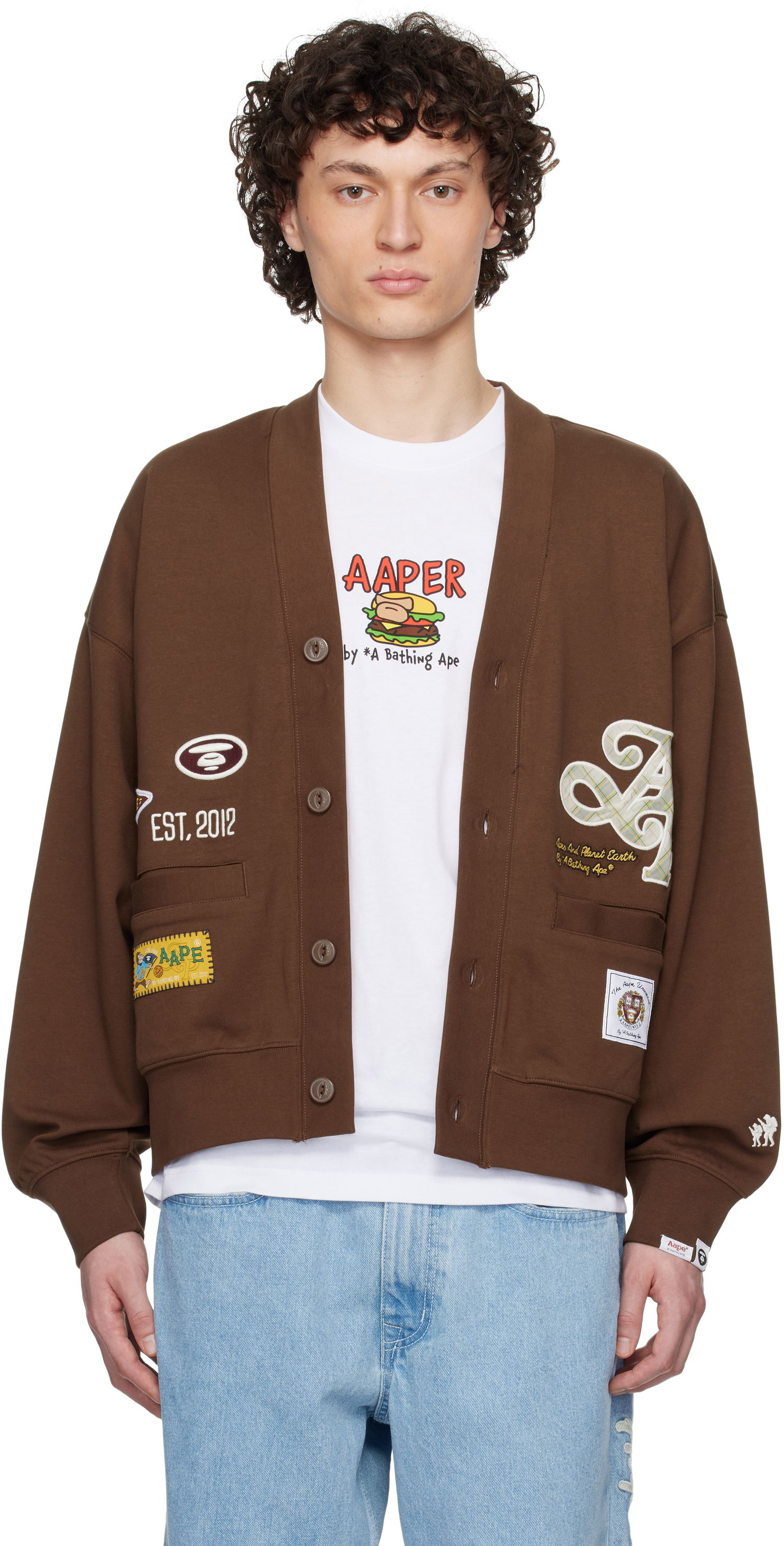 Sweater AAPE by A Bathing Ape AAPE by A Bathing Ape Main Cardigan Brun | AAPSWMC324XXNBWX, 0
