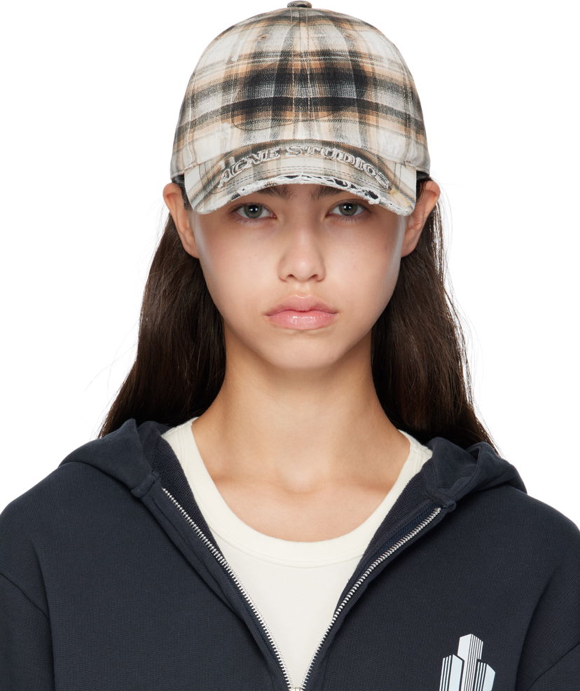 Kasket Acne Studios Acne Studios Distressed Plaid Cap Beige | C40410-