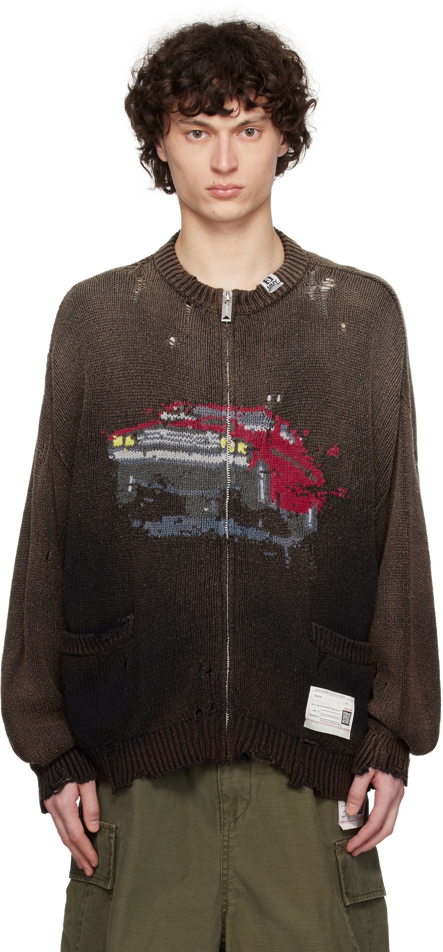 Sweater Maison MIHARA YASUHIRO Maison MIHARA YASUHIRO Car Jacquard Knit Zip Cardigan Brun | A14CD511, 0