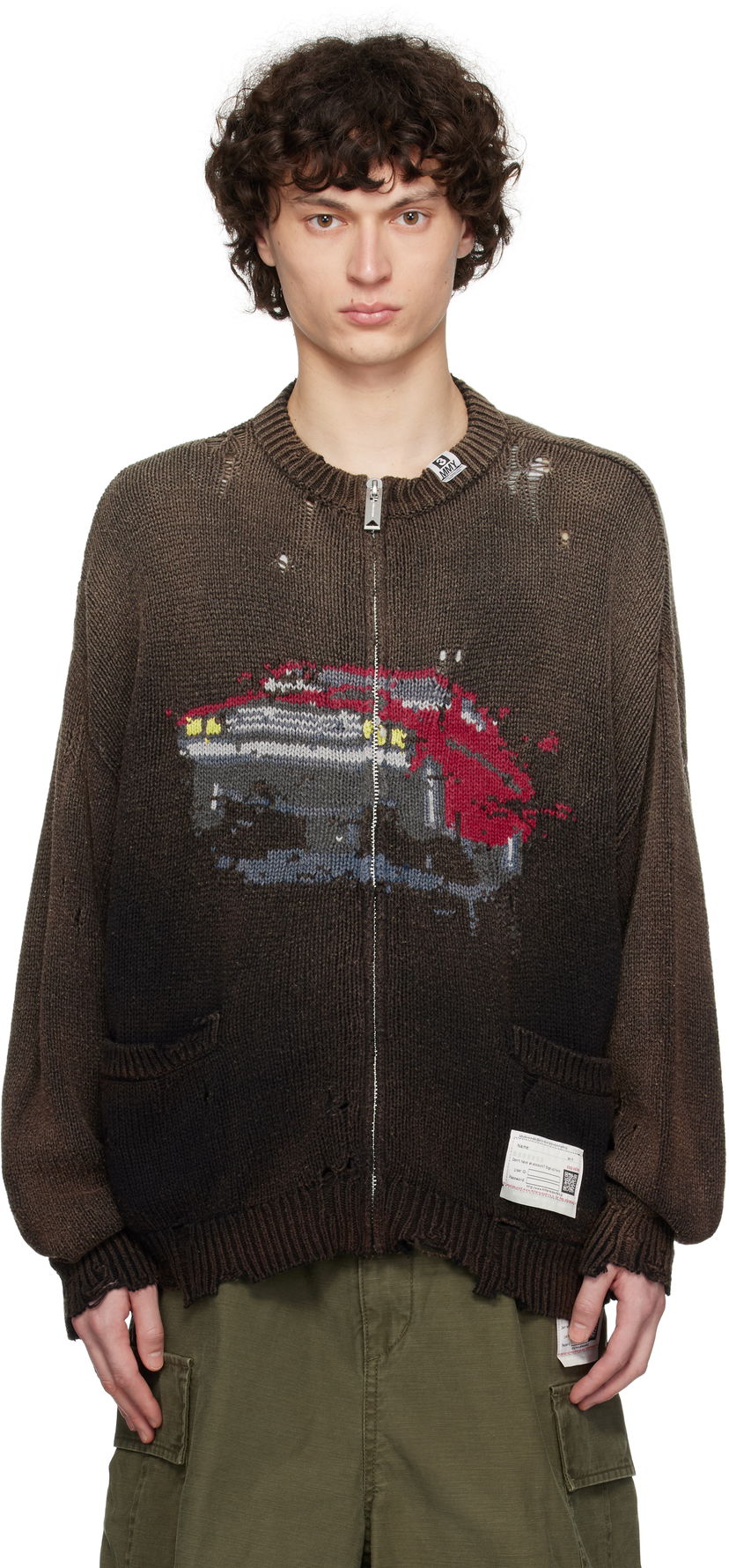 Sweater Maison MIHARA YASUHIRO Maison MIHARA YASUHIRO Car Jacquard Knit Zip Cardigan Brun | A14CD511