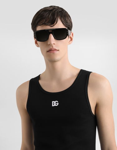 Tanktop Dolce & Gabbana Dolce & Gabbana Embroidered Cotton Tank Top Sort | G8QG9ZG7PGPN0000, 3