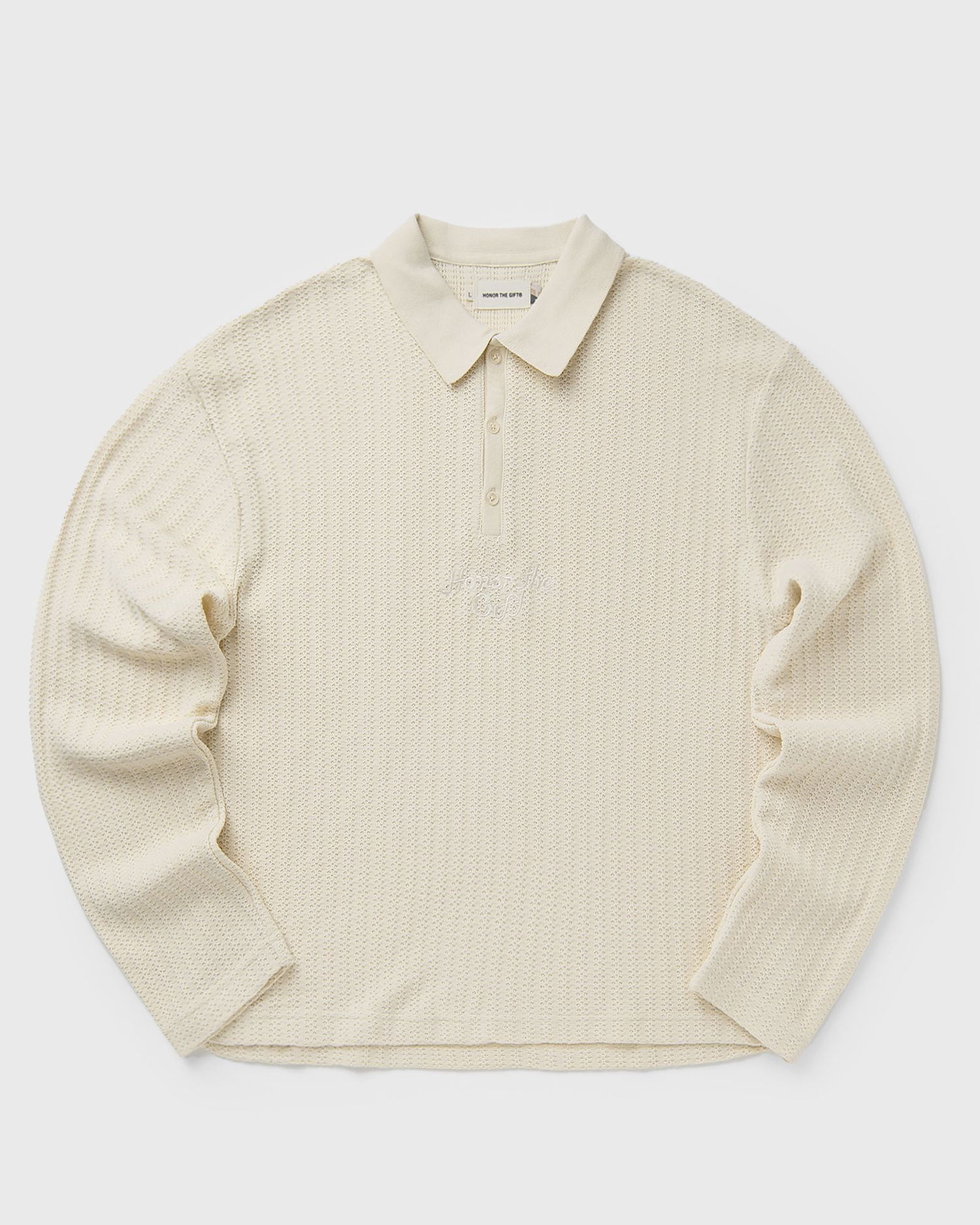 Polo skjorte Honor The Gift Textured Long Sleeve Knit Polo Beige | HTG250340-BONE, 0