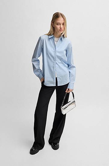Skjorte BOSS Regular-Fit Striped Cotton-Blend Blouse Blå | 50539864, 1