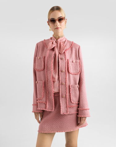 Jakke Dolce & Gabbana Dolce & Gabbana Single-Breasted Raschel Tweed Jacket Lyserød | F29TPTHUMUAF0473, 3