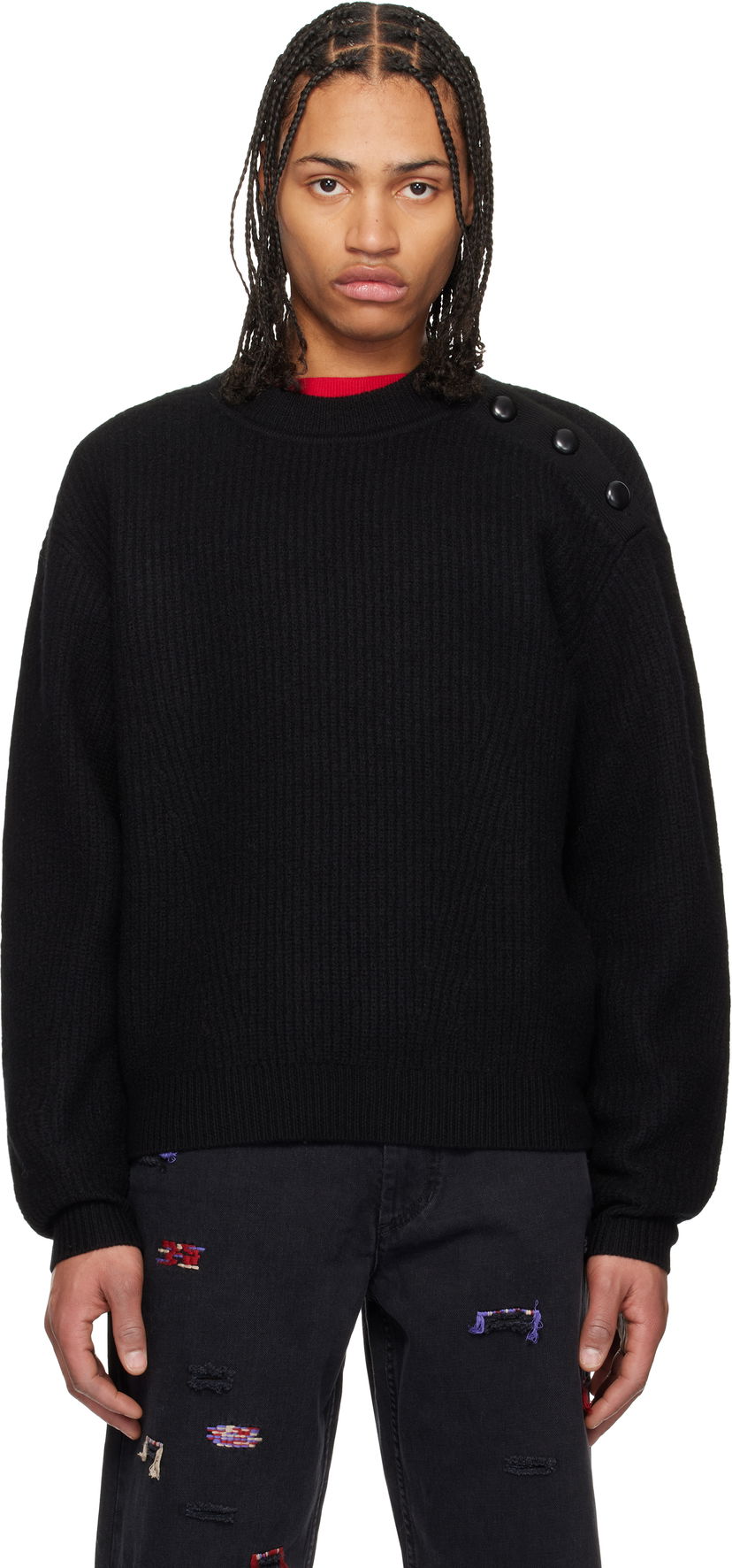 Sweater ISABEL MARANT Isabel Marant Rudel Shoulder Button Ribbed Knit Sweater Sort | 25PPU0651HA-C1L03H
