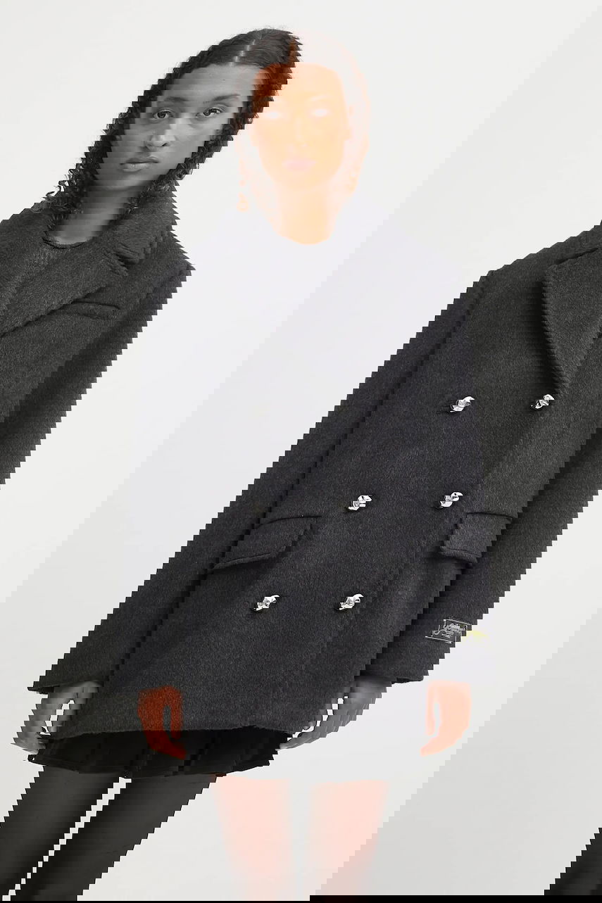 Frakker GANNI GANNI Double Faced Wool Doublebreasted Blazer Grå | W0567, 0
