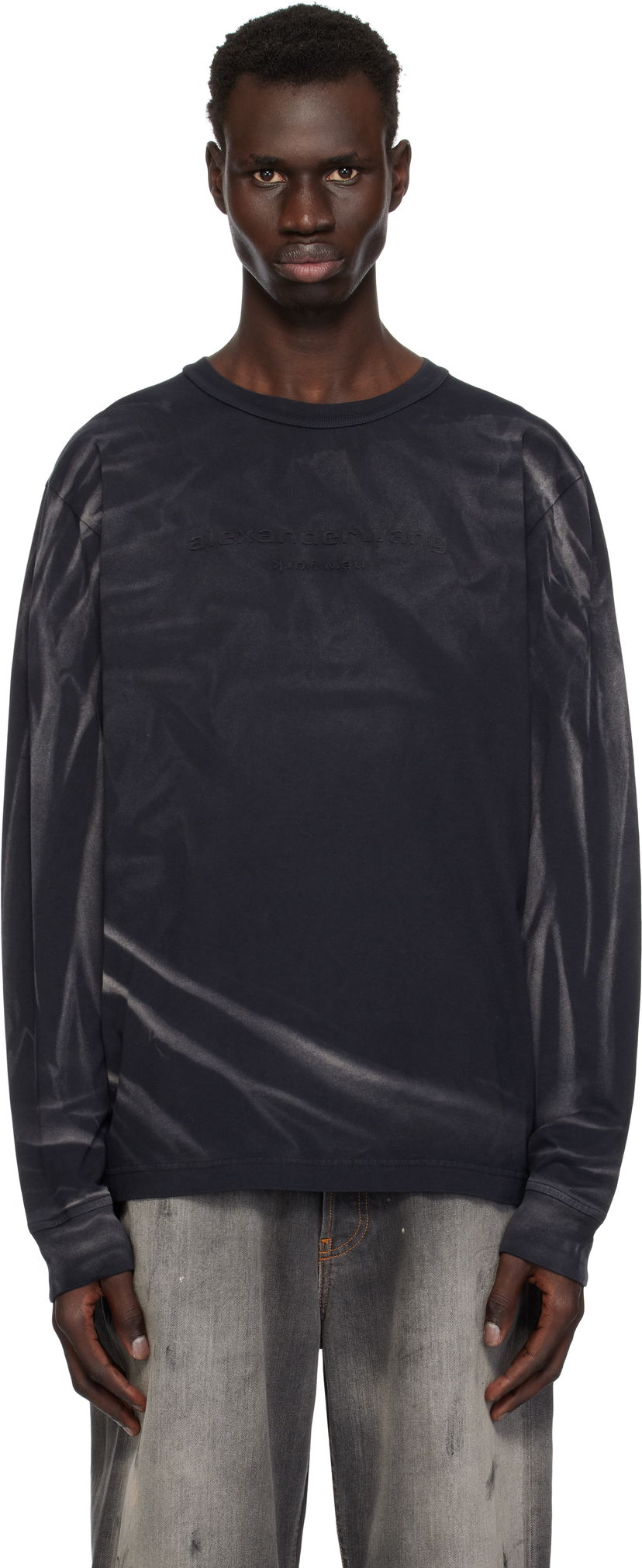 T-shirt Alexander Wang Alexander Wang Crease Wash Long Sleeve T-shirt Sort | UCC1251782