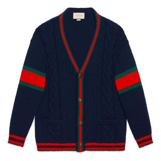 Sweater Gucci Gucci Oversize Cable Knit Cardigan Blå | 497037-X1561-4352, 0