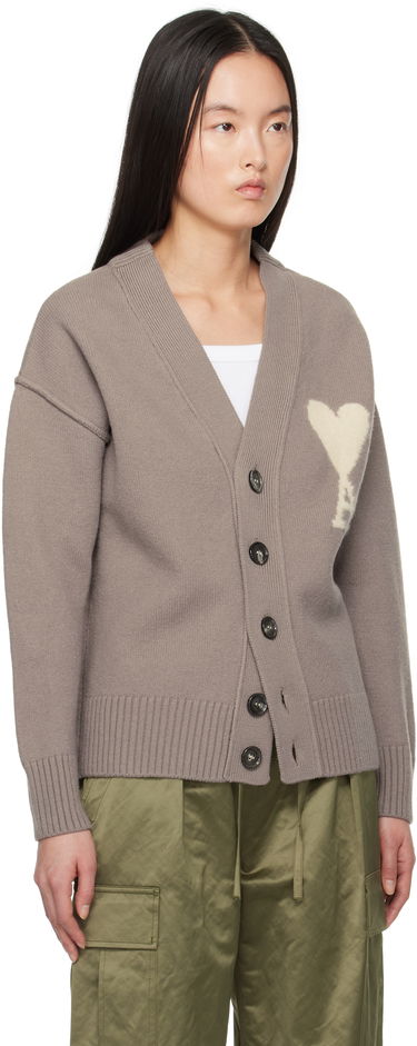 Sweater AMI AMI Paris Ami de Coeur Wool Cardigan Grå | UKC090.KN0090, 1