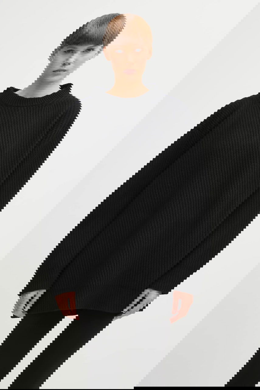 Sweater Maison Margiela Oversized Ribbed Wool Blend Mock Neck Sweater MM6 Maison Margiela Sort | S62HL0042.M13192.900, 0