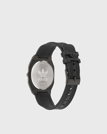 Ur adidas Originals Geometric Stainless Steel Case Textured Dial Ribbed Silicone Strap Watch Sort | AOFH24503, 2