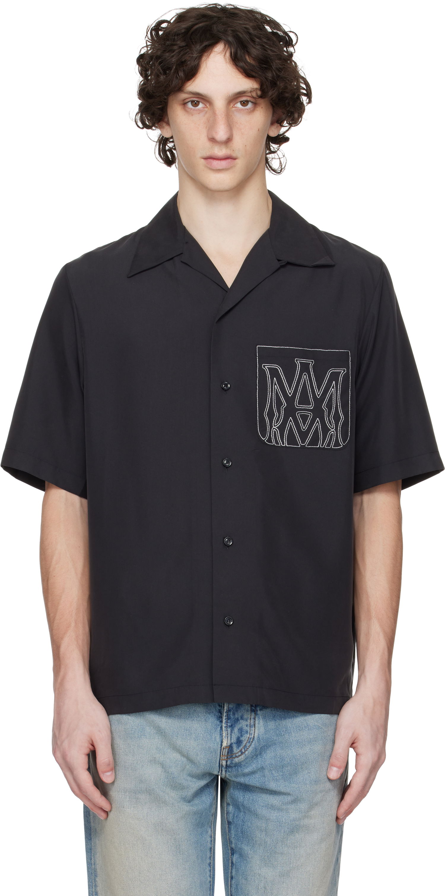 Skjorte AMIRI AMIRI MA Outline Bowling Shirt Sort | AMSTCA1151, 0