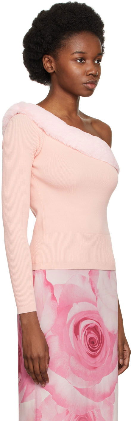 Sweater Blumarine One Shoulder Faux Fur Trimmed Sweater Lyserød | 2M181A, 1