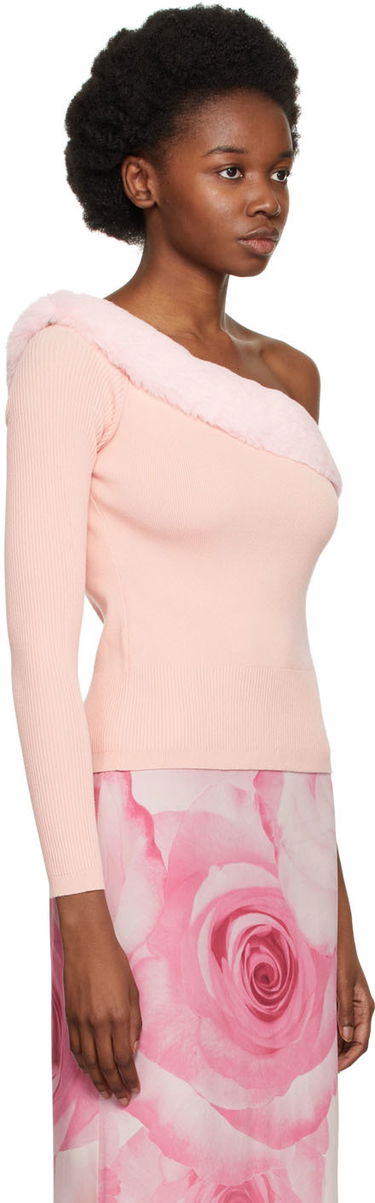 Sweater Blumarine One Shoulder Faux Fur Trimmed Sweater Lyserød | 2M181A, 1