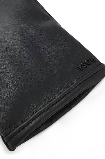 Handsker BOSS Grained-leather gloves with wool lining and touchscreen compatibility Sort | 50526680, 1