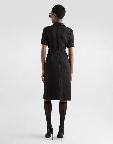 Kjole Dolce & Gabbana Dolce & Gabbana Calf-Length Raschel Tweed Dress with Sateen Details Sort | F6JSZTFMTACN0000, 2